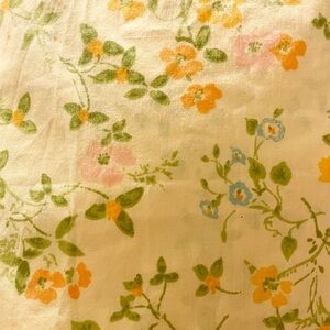 Vintage 1970’s Full Size Fitted Sheet Yellow Pink Green Xlent Condition